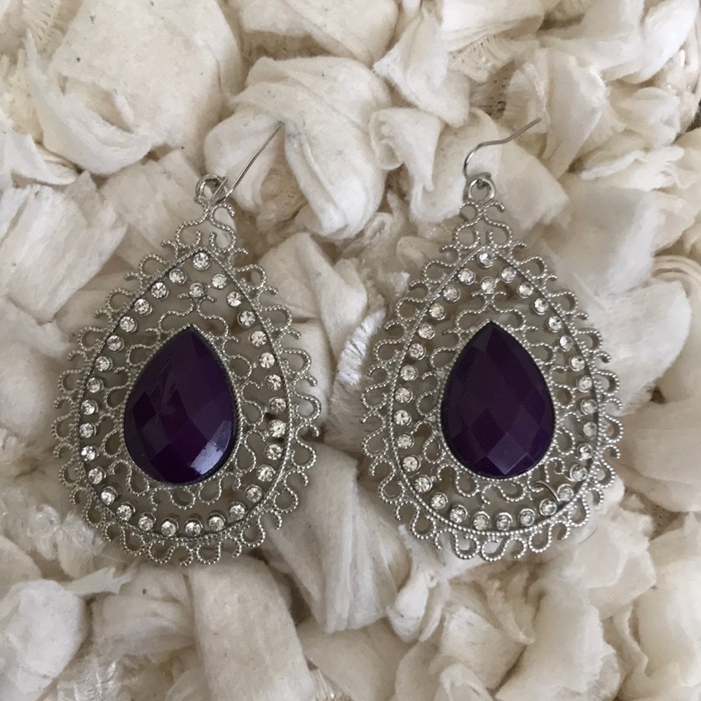 2/$8 Silver and Purple Earrings with Rhinestones